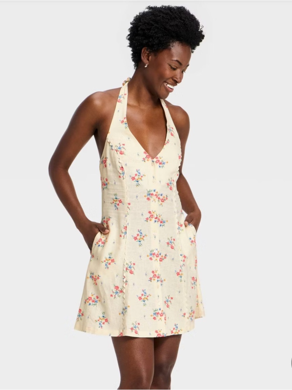 NWOT Women's Floral Mini Sundress Universal Thread Cream Medium